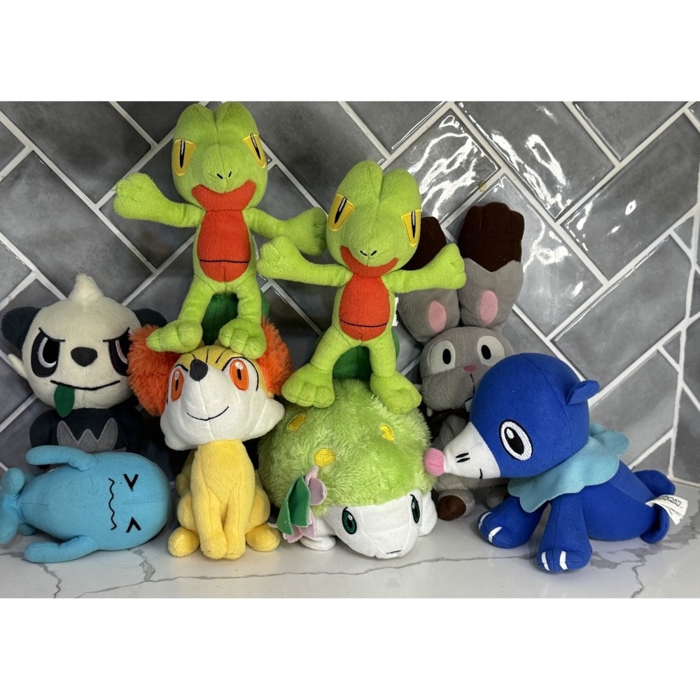 Pokémon Plush Lot of 8 - Treecko, Popplio, Pancham, Fennekin, Wobbuffet, Shaymin